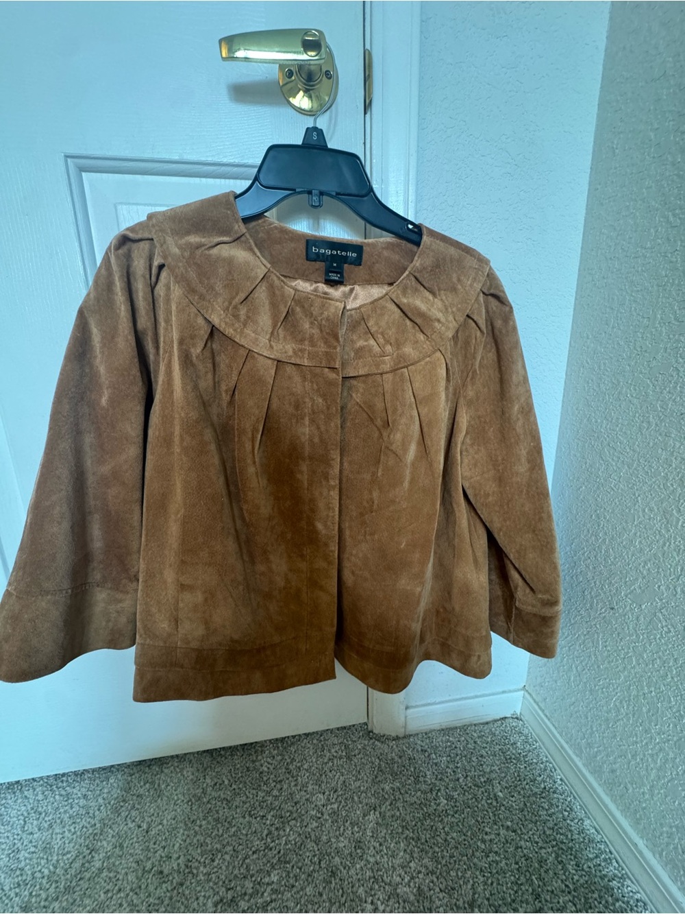 bagatelle Tan Suede Pleated Cropped Jacket